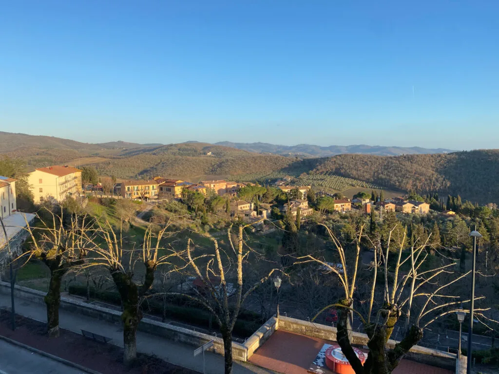 Sun rising over the town of Radda in Chianti 