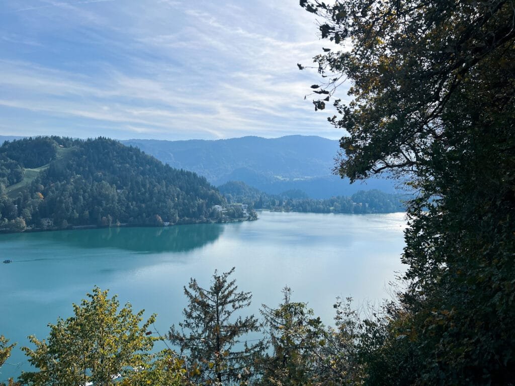 View of Lake Bled from the viewpoint at the top of the hike