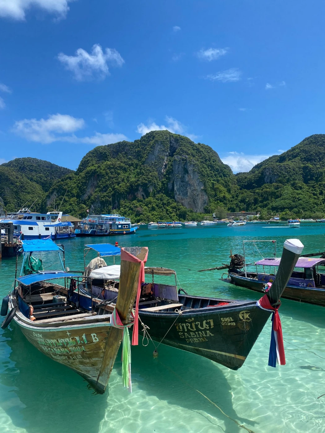 Longboats in Thailand while visiting Koh Phi Phi