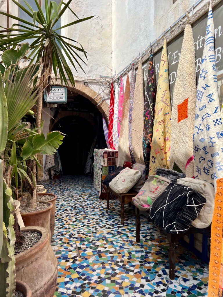 Rugs in the medina in the coastal town of essouria in morocco